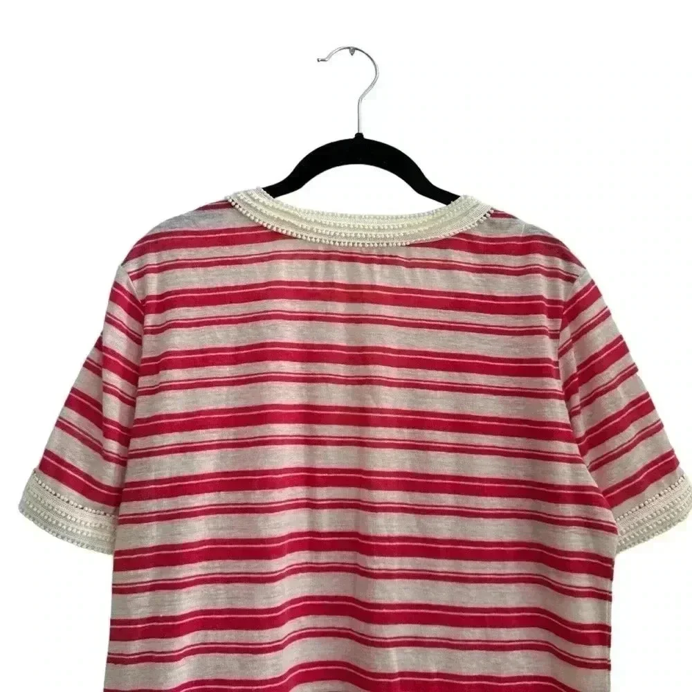 Tory Burch Stripe Linen Luxury Top, Cream Orange Stripe, M GUC